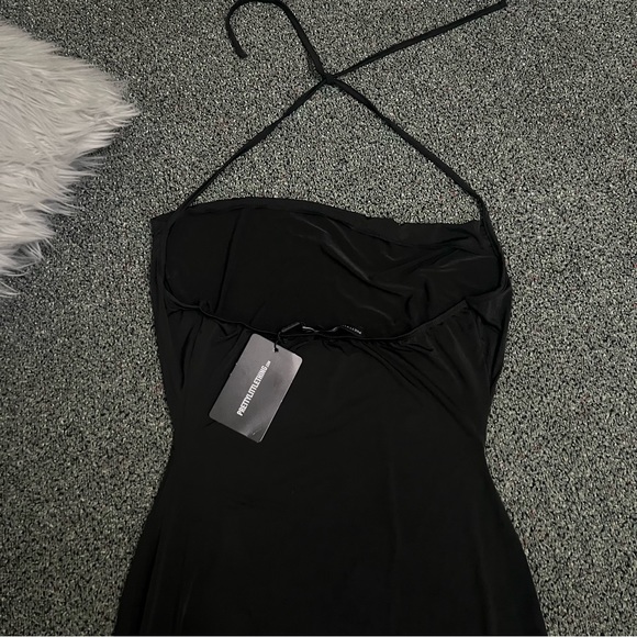 PRETTYLITTLETHING Black Slinky Halter-neck Cowl Neck Bodycon Mini Dress size 8 - Picture 14 of 16